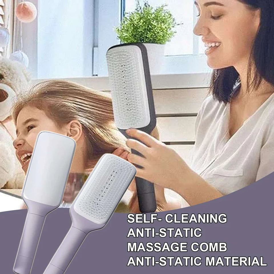 Self Cleaning Hairbrush Women Hair Brush One-key Cleaning Hair Loss Airbag Scalp Massage Comb Anti-Static Hairbrush